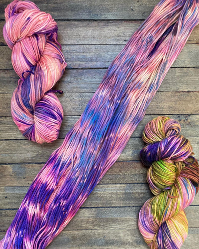 hand dyed DK yarn Canada vivid purple and pink