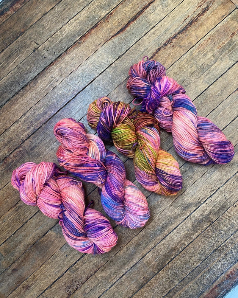 hand dyed DK yarn Canada vivid purple and pink