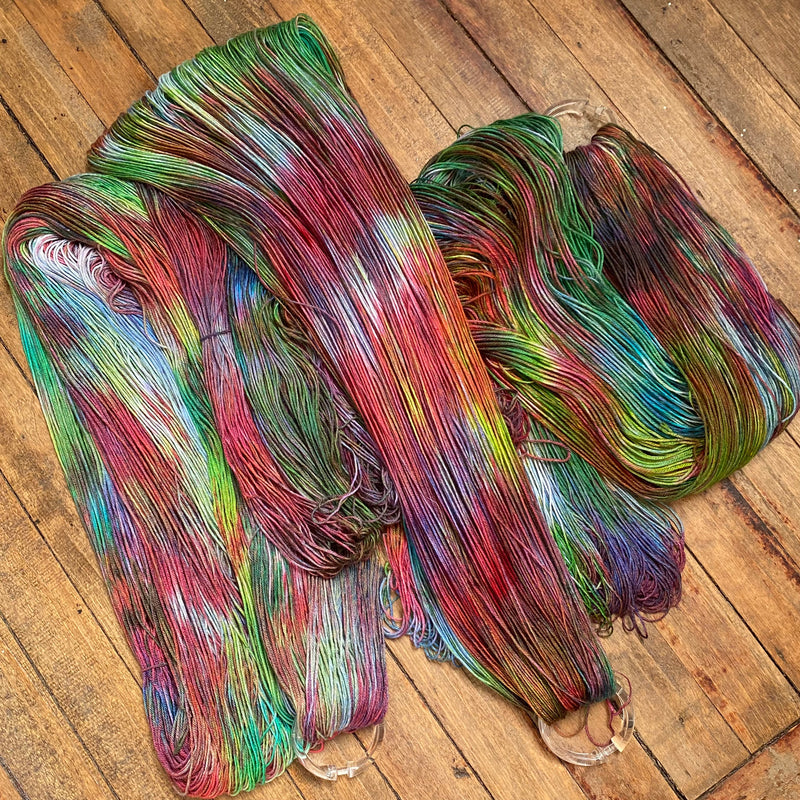 hand dyed yarn Canada blue green red fingering sock weight silk cashmere