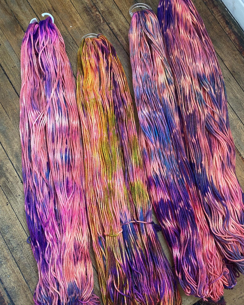 hand dyed DK yarn Canada vivid purple and pink