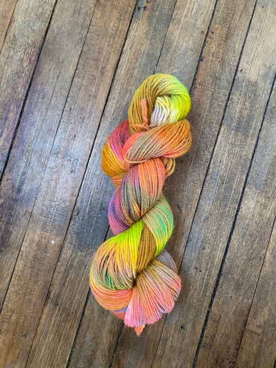 hand dyed yarn Canada colourful rainbow bright yellow green orange pink