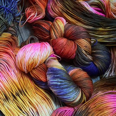hand dyed yarn Canada colourful rainbow vivid blue red orange pink dark gray